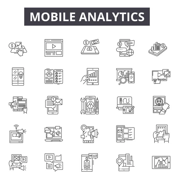 Iconos de línea de análisis móvil, signos, conjunto de vectores, concepto lineal, ilustración de esquema — Vector de stock