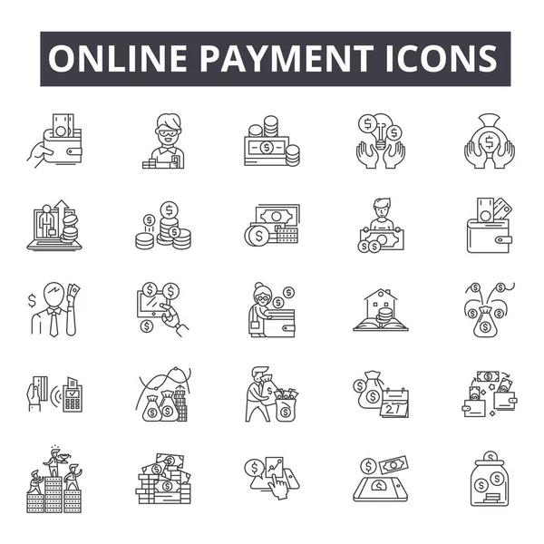 Iconos de línea de pago en línea, signos, conjunto de vectores, concepto lineal, ilustración de esquema — Vector de stock