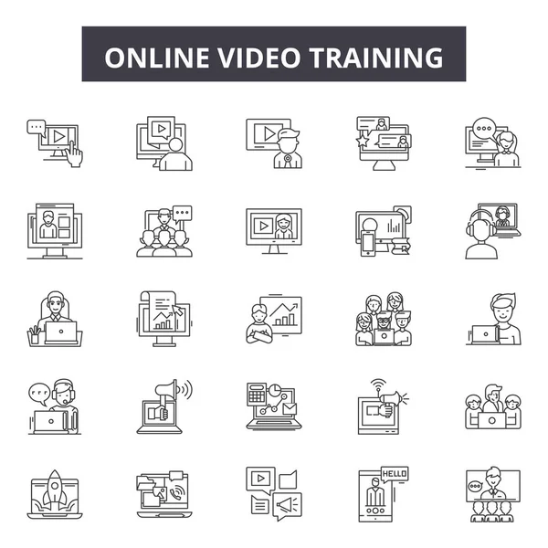 Online video training line icons, signs, vector set, linear concept, outline illustration — Stock Vector