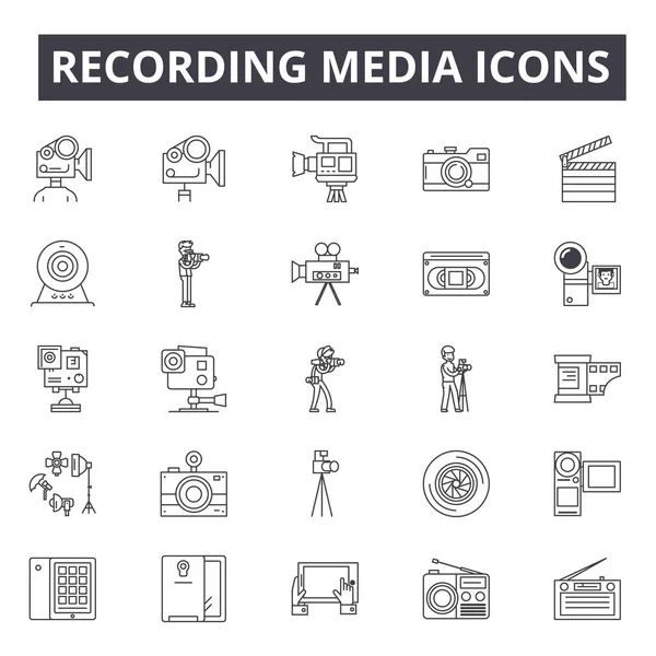 Gravação de ícones de linha de mídia, sinais, conjunto de vetores, conceito linear, ilustração esboço — Vetor de Stock