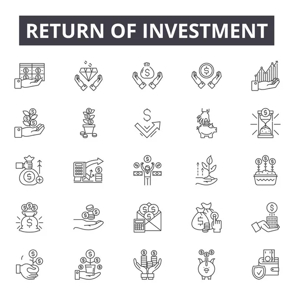 Return of Investment line ikoner, skyltar, Vector set, linjär Concept, kontur illustration — Stock vektor
