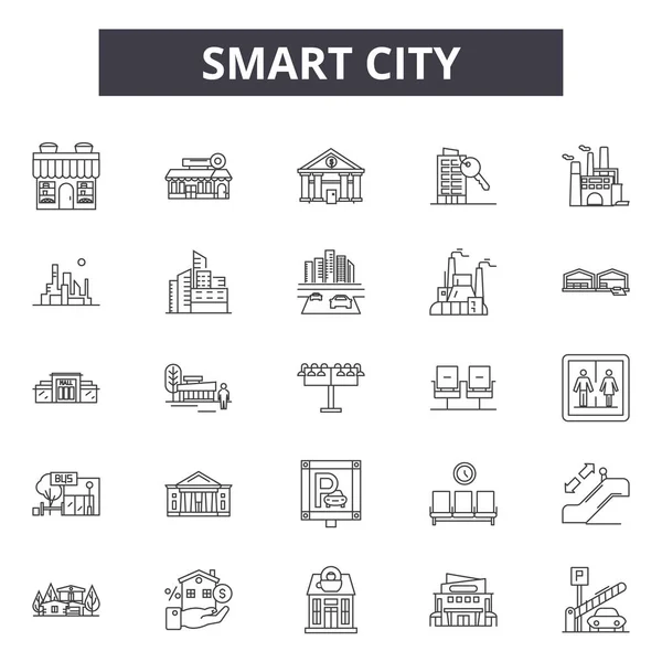 Iconos de línea de ciudad inteligente, signos, conjunto de vectores, concepto lineal, ilustración de contorno — Vector de stock