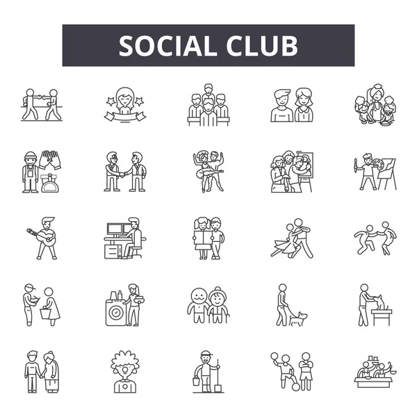 Social Club Line Symbole, Zeichen, Vektorsatz, lineares Konzept, Umrissillustration — Stockvektor