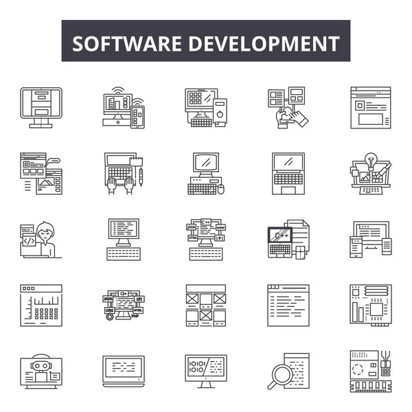 Linea di sviluppo software icone, segni, insieme vettoriale, concetto lineare, illustrazione contorno — Vettoriale Stock