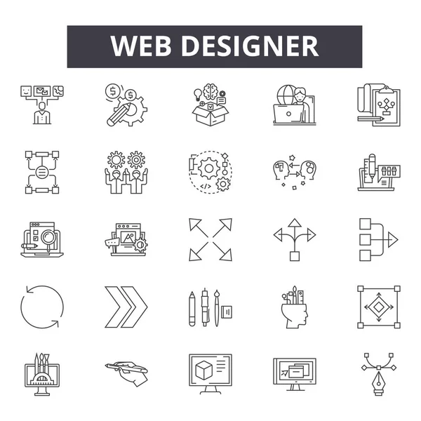 Ícones de linha web designer, sinais, conjunto vetorial, conceito linear, ilustração esboço — Vetor de Stock