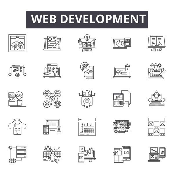 Icone della linea di sviluppo Web, segni, set vettoriale, concetto lineare, illustrazione del contorno — Vettoriale Stock