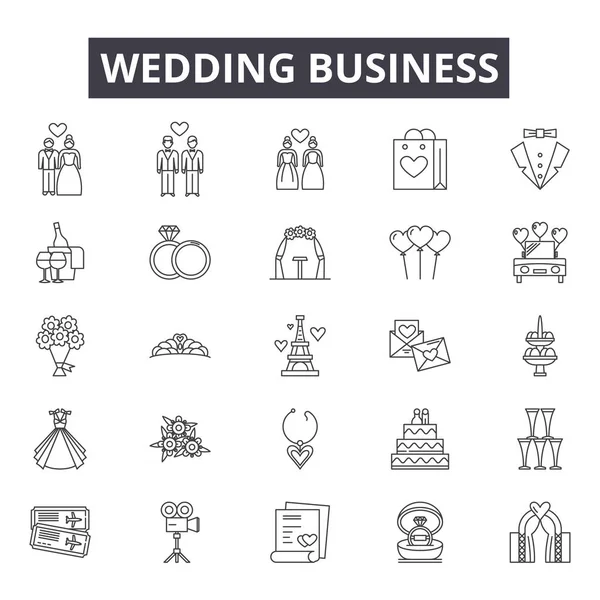 Ślubne ikony linii biznesowych, znaki, wektor zestaw, koncepcja liniowa, zarys ilustracji — Wektor stockowy