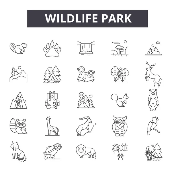 野生動物公園ラインのアイコン、標識、ベクトルセット、線形コンセプト、アウトラインイラスト — ストックベクタ