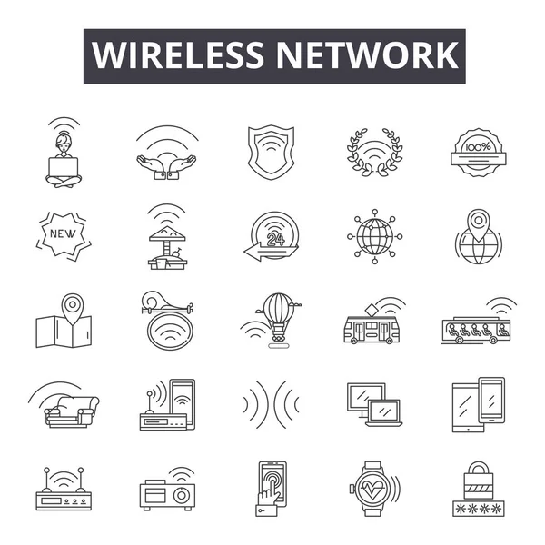Icônes de ligne de réseau sans fil, signes, ensemble vectoriel, concept linéaire, illustration de contour — Image vectorielle