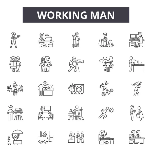 Iconos de línea de hombre de trabajo, signos, conjunto de vectores, concepto lineal, ilustración de esquema — Vector de stock