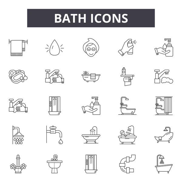 Iconos de línea de baño, signos, conjunto de vectores, concepto lineal, ilustración de contorno — Vector de stock