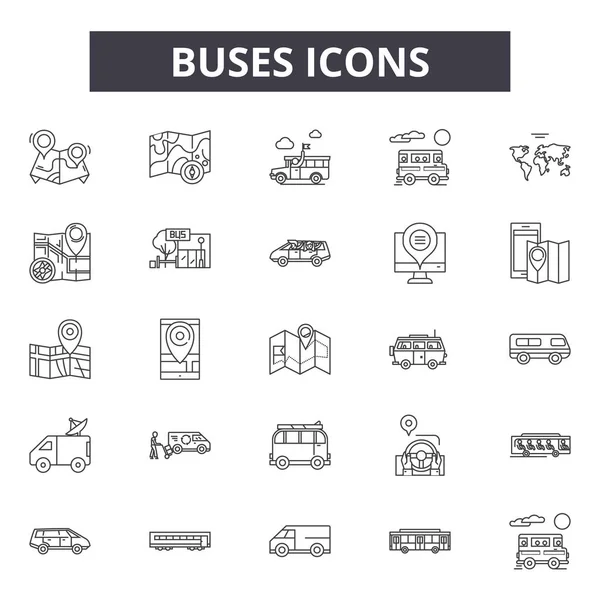 Autobuses línea iconos, signos, vector conjunto, concepto lineal, esquema ilustración — Vector de stock