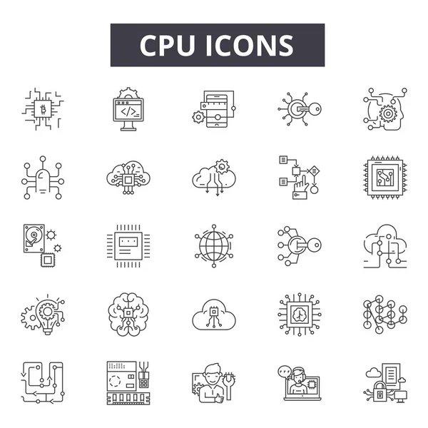 CPU-Liniensymbole, Zeichen, Vektorsatz, lineares Konzept, Umrissillustration — Stockvektor