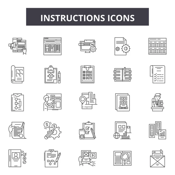 Instrucciones iconos de línea, signos, conjunto de vectores, concepto lineal, esquema ilustración — Vector de stock