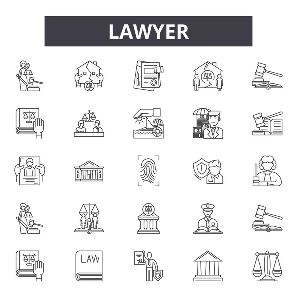 弁護士ラインアイコン、標識、ベクトルセット、線形概念、アウトラインイラスト — ストックベクタ