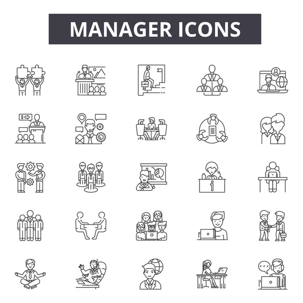 Manager linje ikoner, skyltar, Vector set, linjär Concept, kontur illustration — Stock vektor