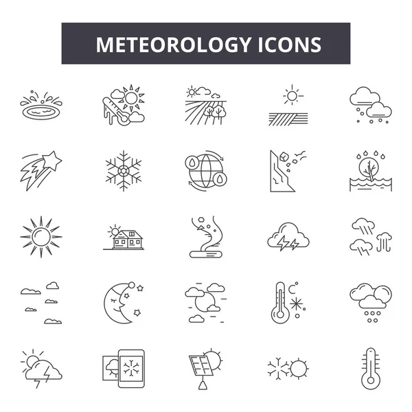 Meteorologie, ikony, značky, vektorová sada, lineární koncepce, obrysová ilustrace — Stockový vektor
