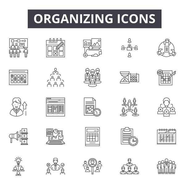 Iconos de línea de organización, signos, conjunto de vectores, concepto lineal, ilustración de contorno — Vector de stock