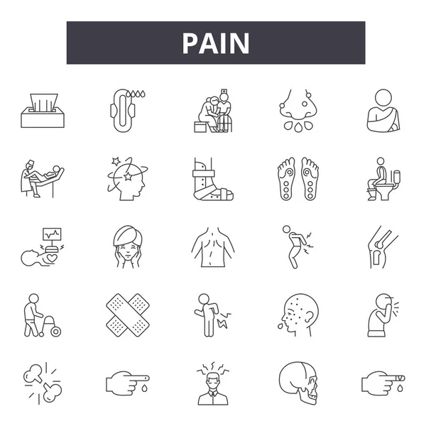 Icônes de ligne de douleur, signes, ensemble vectoriel, concept linéaire, illustration de contour — Image vectorielle