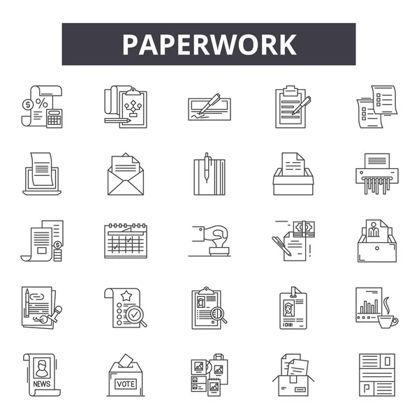 Papierwerk lijn pictogrammen, tekenen, vector set, lineair concept, omtrek illustratie — Stockvector