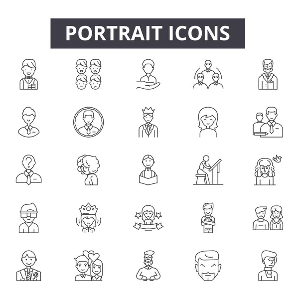 Iconos de línea de retrato, signos, conjunto de vectores, concepto lineal, ilustración de contorno — Vector de stock