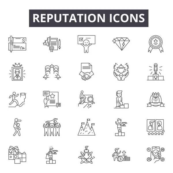 Iconos de línea de reputación, signos, conjunto de vectores, concepto de esquema, ilustración lineal — Vector de stock