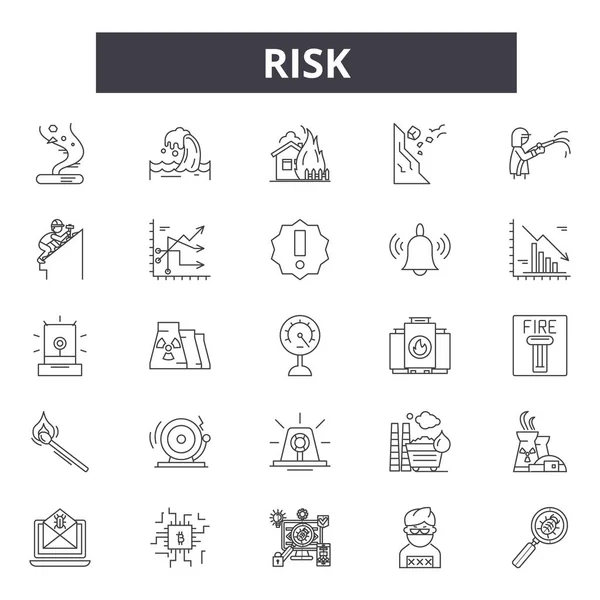 Icone della linea di rischio, segni, set vettoriale, concetto lineare, illustrazione del contorno — Vettoriale Stock