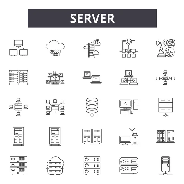 Ícones de linha de servidor, sinais, conjunto de vetores, conceito linear, ilustração de contorno — Vetor de Stock
