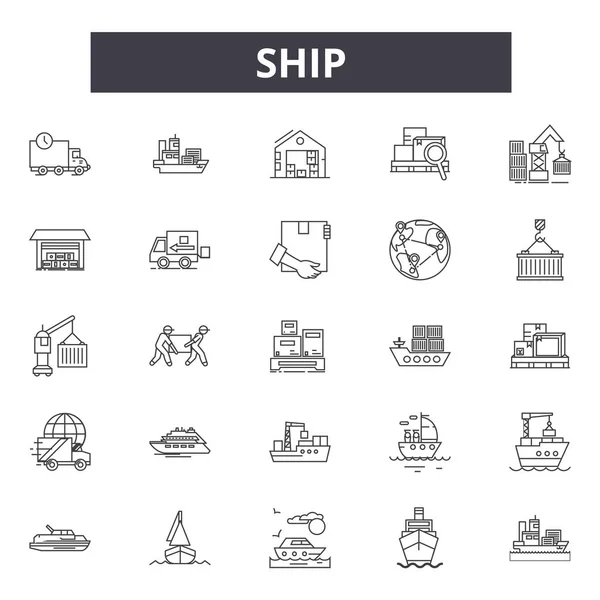 Icone, segni, set vettoriale, concetto lineare, illustrazione del contorno della nave — Vettoriale Stock
