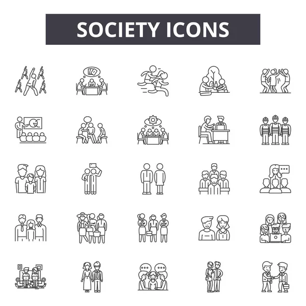 Iconos de línea de la sociedad, signos, conjunto de vectores, concepto lineal, esquema ilustración — Vector de stock