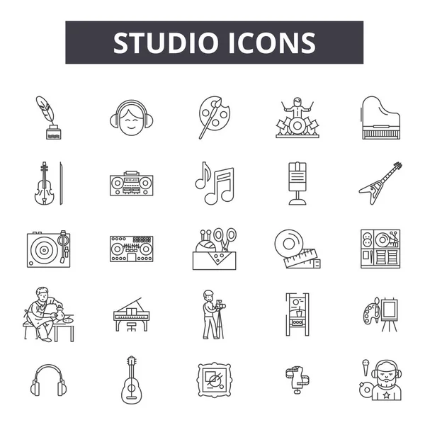 Studio line ikonok, jelek, vektorkészlet, lineáris koncepció, vázlat illusztráció — Stock Vector