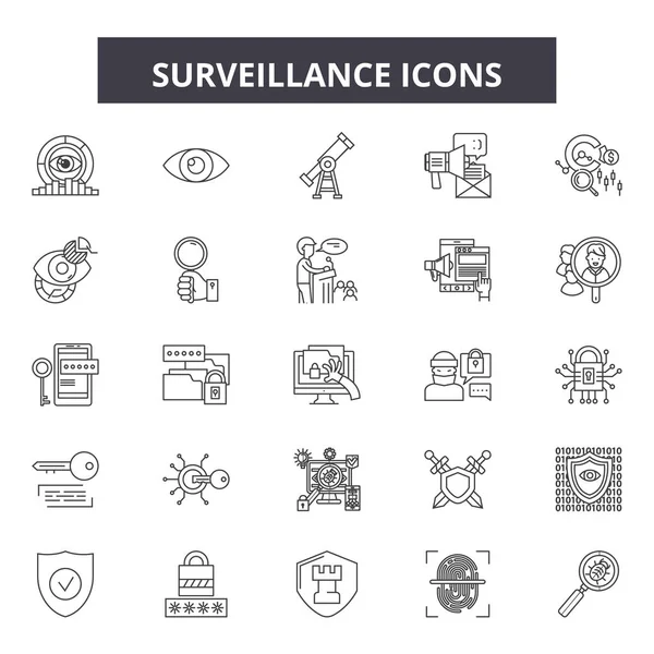 Iconos de línea de vigilancia, signos, conjunto de vectores, concepto lineal, ilustración de contorno — Vector de stock