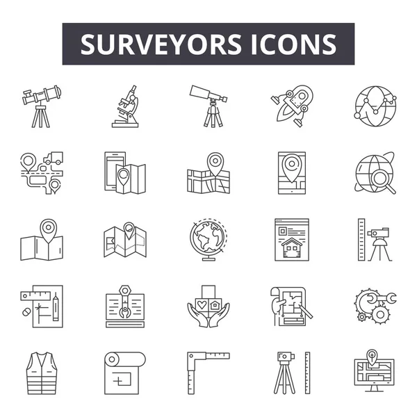 Surveyors vonal ikonok, jelek, vektorkészlet, lineáris koncepció, vázlat illusztráció — Stock Vector