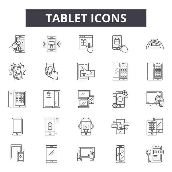 Iconos de línea de la tableta, signos, conjunto de vectores, concepto lineal, ilustración de contorno — Vector de stock