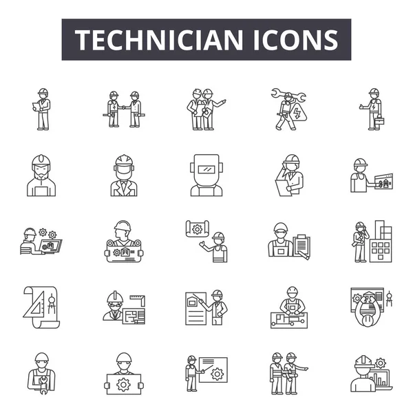 Icônes de ligne de technicien, signes, ensemble vectoriel, concept linéaire, illustration de contour — Image vectorielle