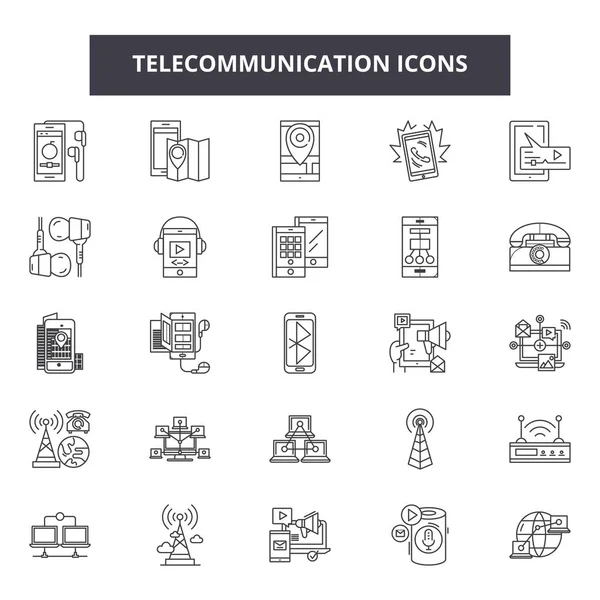 Telekommunikationsleitungssymbole, Zeichen, Vektorsatz, lineares Konzept, Umrissillustration — Stockvektor