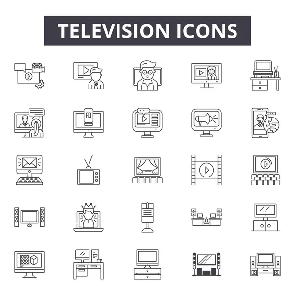 Iconos de línea de televisión, signos, conjunto de vectores, concepto lineal, esquema ilustración — Vector de stock