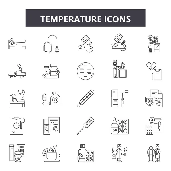 Iconos de línea de temperatura, signos, conjunto de vectores, concepto lineal, ilustración de contorno — Vector de stock