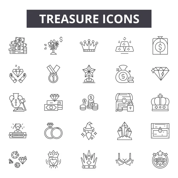 Treasure line iconen, tekenen, vector set, lineaire concept, omtrek illustratie — Stockvector