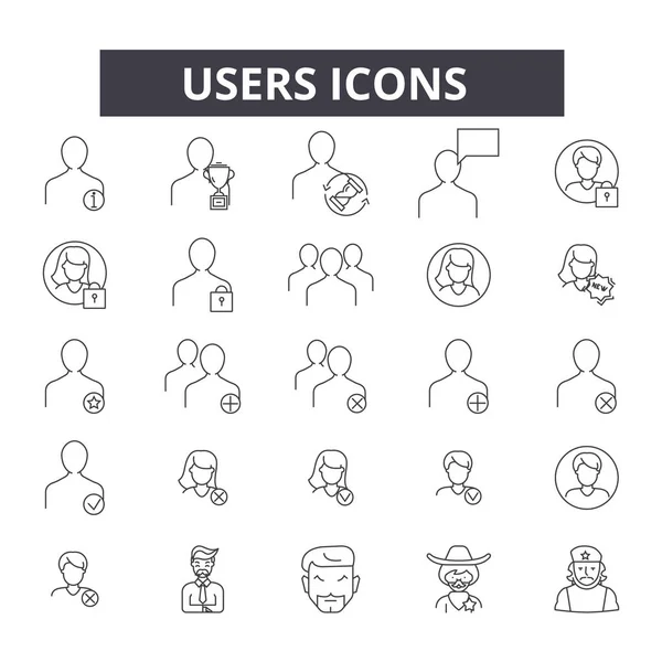 Usuarios línea iconos, signos, conjunto de vectores, concepto lineal, esquema ilustración — Archivo Imágenes Vectoriales