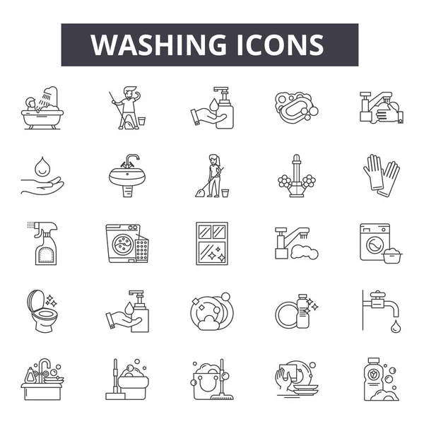 Iconos de línea de lavado, signos, conjunto de vectores, concepto lineal, ilustración de contorno — Vector de stock