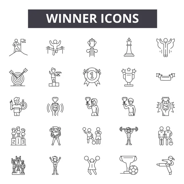 Winnaar lijn pictogrammen, borden, vectorset, lineair concept, schets illustratie — Stockvector