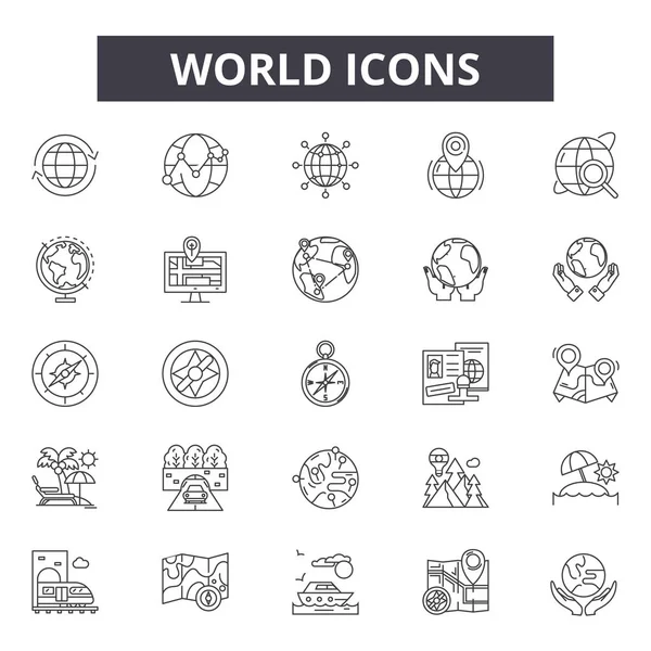 Iconos de línea del mundo, signos, conjunto de vectores, concepto lineal, ilustración de contorno — Archivo Imágenes Vectoriales