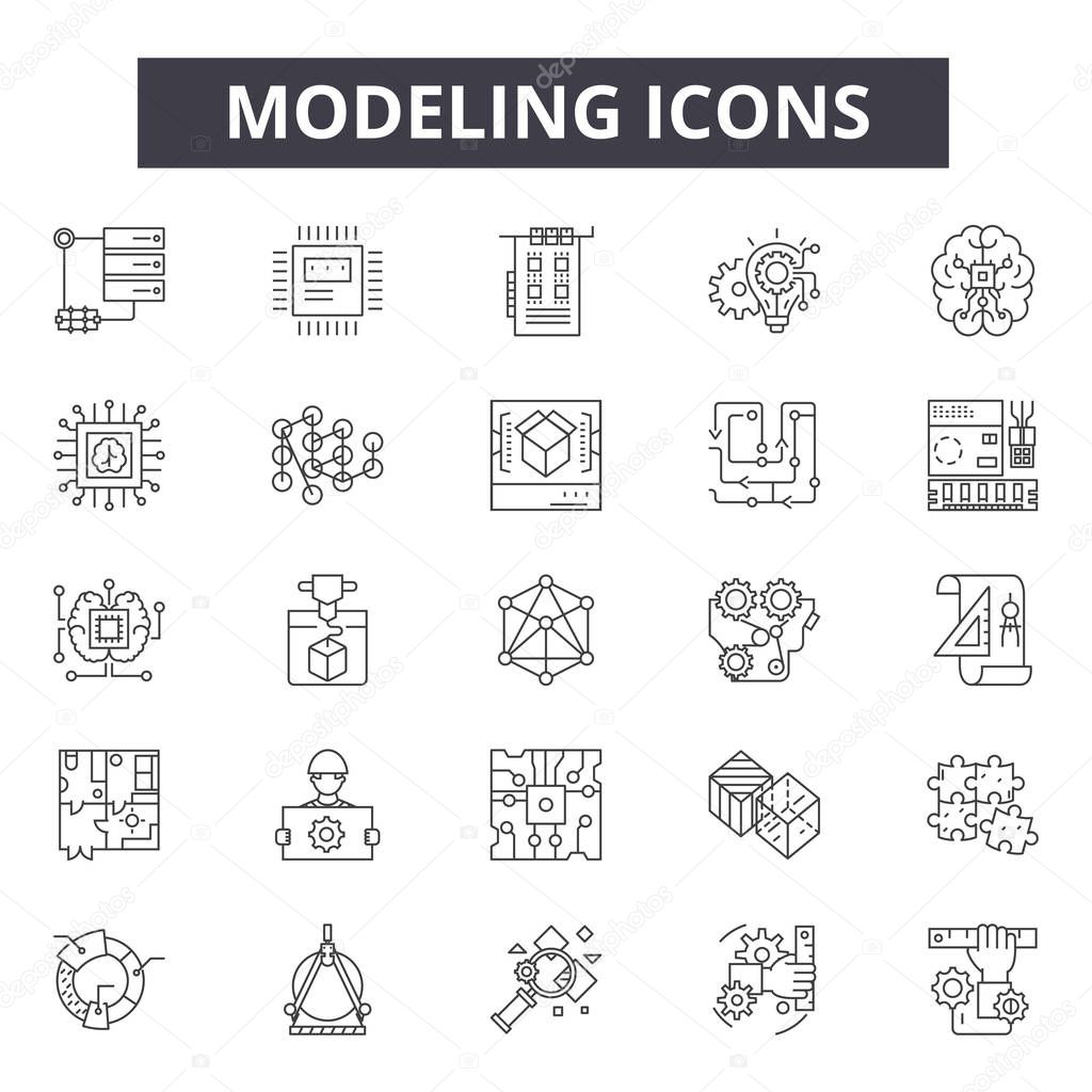 Modeling concept line icons, signs, vector set, linear concept, outline illustration
