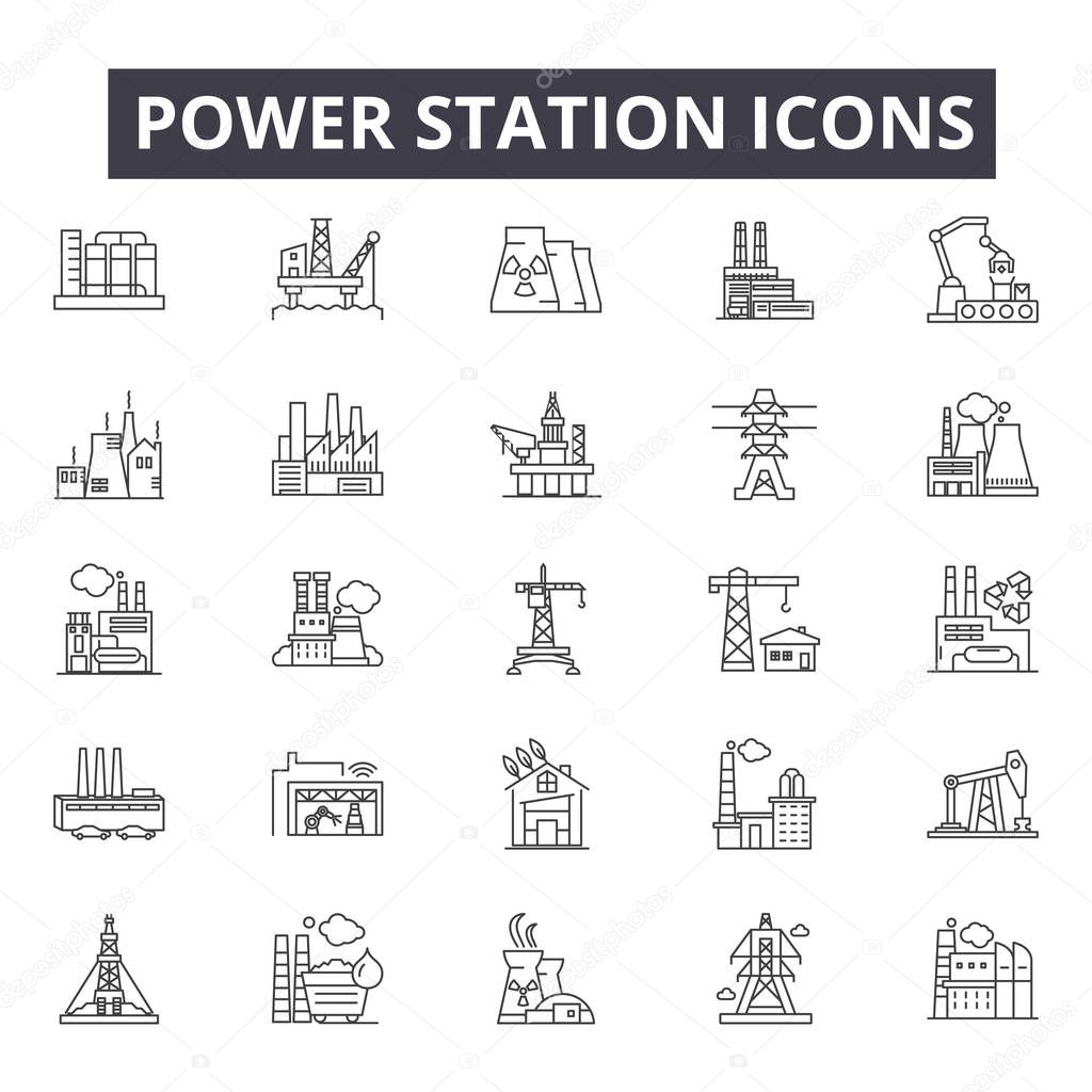 Power station line icons, signs, vector set, linear concept, outline illustration