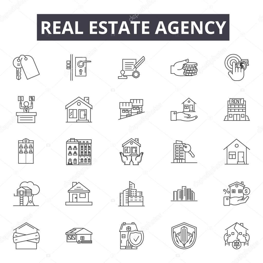 Real estate agency line icons, signs, vector set, linear concept, outline illustration