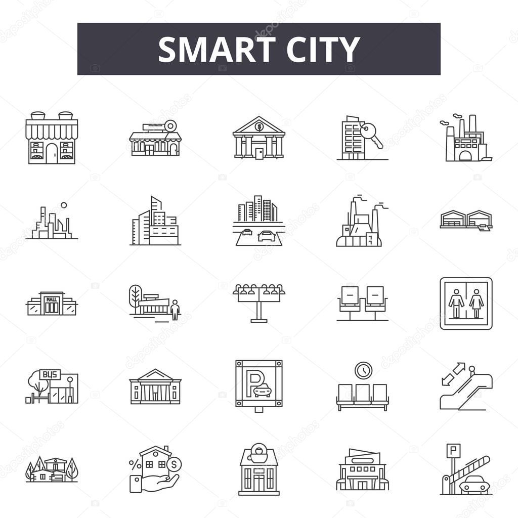 Smart city line icons, signs, vector set, linear concept, outline illustration