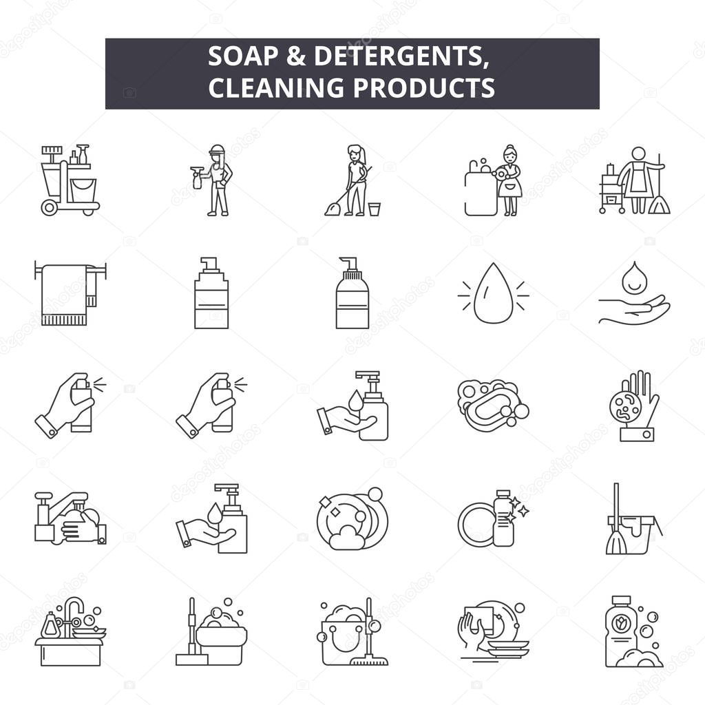 Soap determents line icons, signs, vector set, linear concept, outline illustration