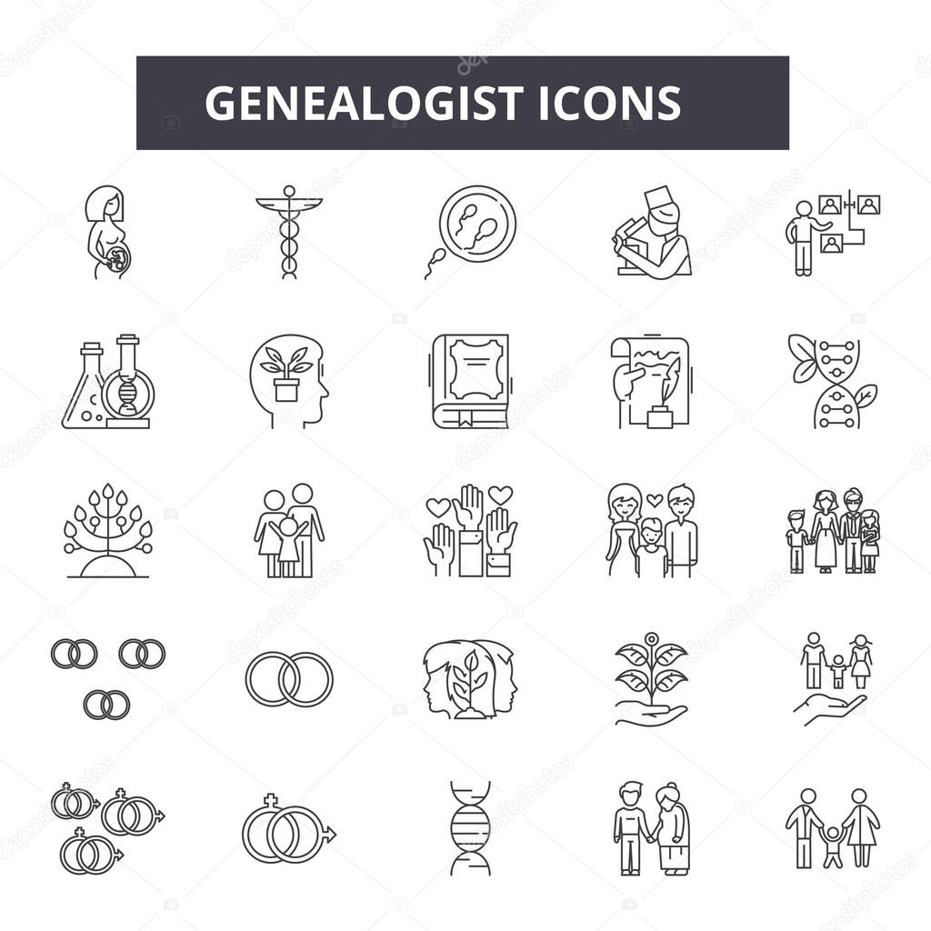 Genealogist line icons, signs, vector set, linear concept, outline illustration
