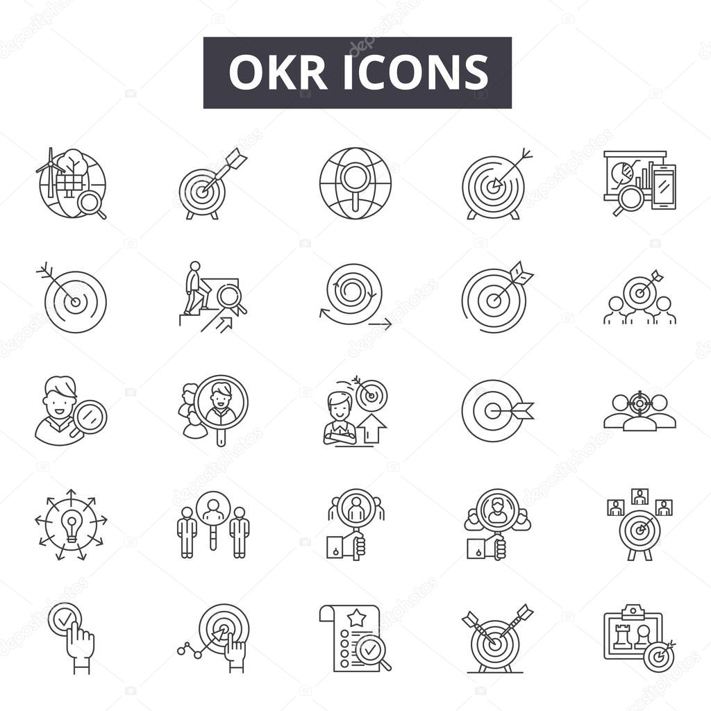 Okr line icons, signs, vector set, linear concept, outline illustration